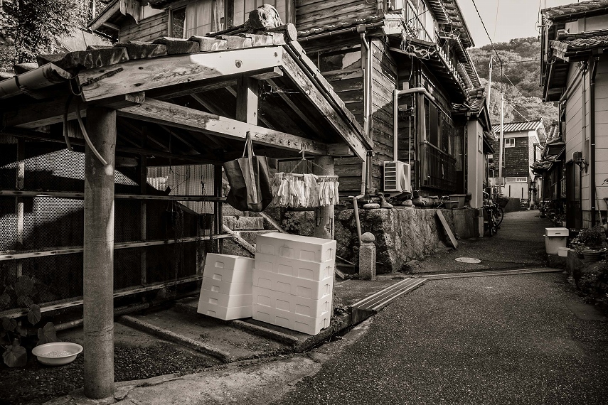 神社階段前の用水路