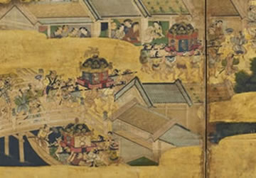 《江戸名所図屏風(右隻部分)三社権現の舟祭礼》江戸時代 出光美術館蔵