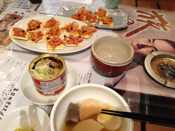 さばの湯のさば缶とおでんとスパム