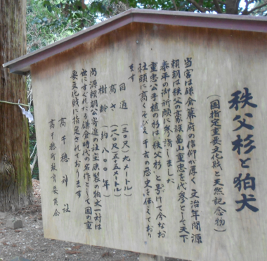 高千穂神社の秩父杉と鉄製の狛犬は国指定重要文化財