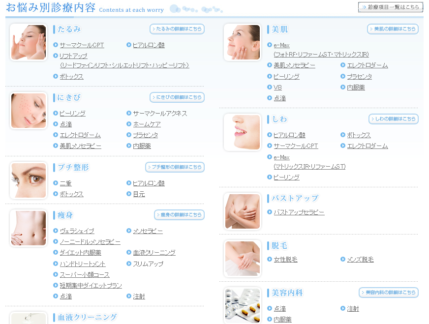 アリシアクリニック|お悩み別診療内容