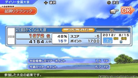 PlayStation Vita みんなのGOLF6 8月15日のデイリー全国大会「盆踊りクラシック」は15TP