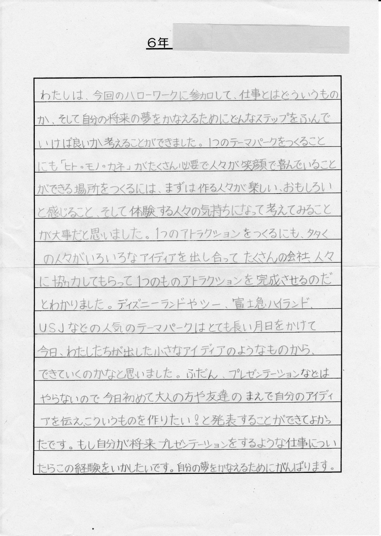 浦安市立日の出南小学校おやじの会 感想文発表 ハローワーク２０１３