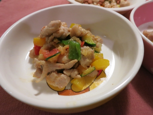 朝ご飯 まぜっこ鶏のスタミナ丼