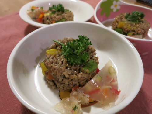朝ご飯 ひき肉とお芋のあんかけ炒め