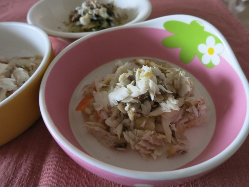 朝ご飯 野菜たっぷりおじやとさわら焼