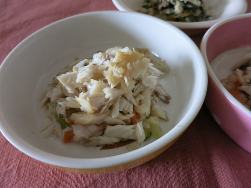 朝ご飯 野菜たっぷりおじやとさわら焼