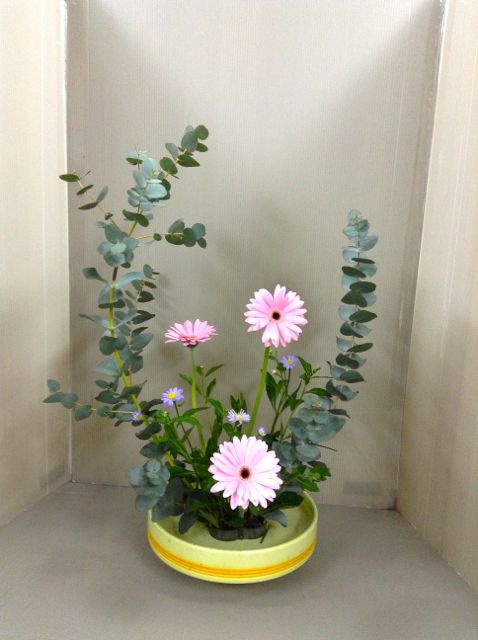 ユーカリとピンクのガーベラで 春の生け花 花のkankoの ふくふくブログ