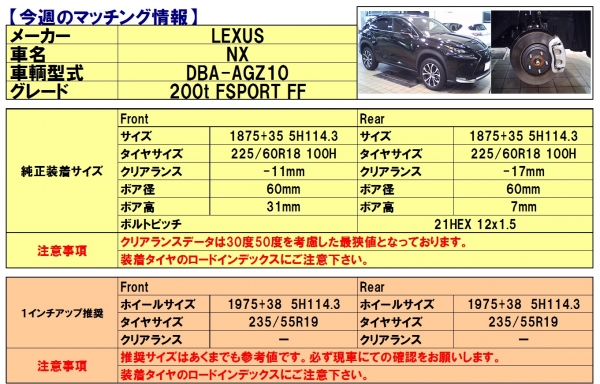 マッチング LEXUS NX DBA-AGZ10 200t FSPORT FF 1