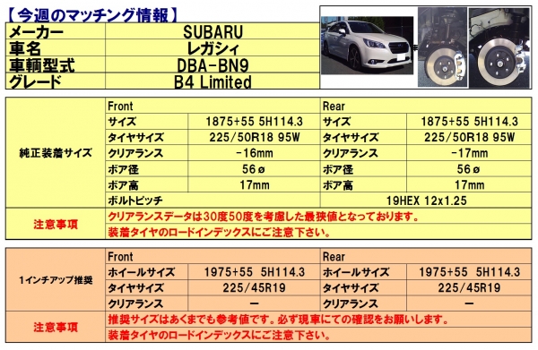マッチング SUBARU レガシィ DBA-BN9 B4 Linuted 1