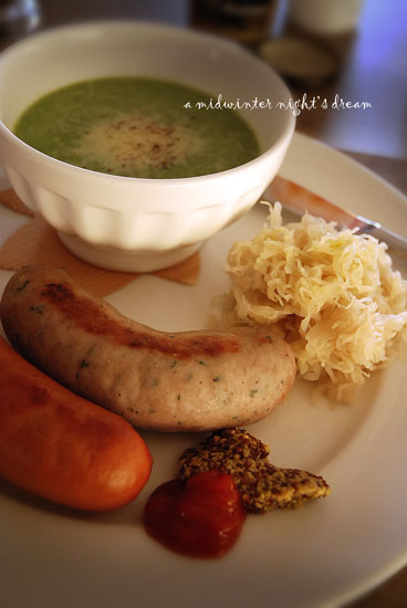 cream of spinach, sausages, la choucroute