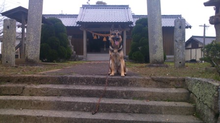 神社の前で1