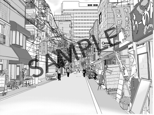 コミックツール製作所 漫画用背景素材 Mdb 002 歩道 商店街